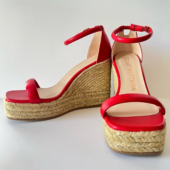 Stuart Weitzman Nudist Square Toe Espadrille Platform - Red 
Wedge Sandals, NIB - Picture 2 of 10
